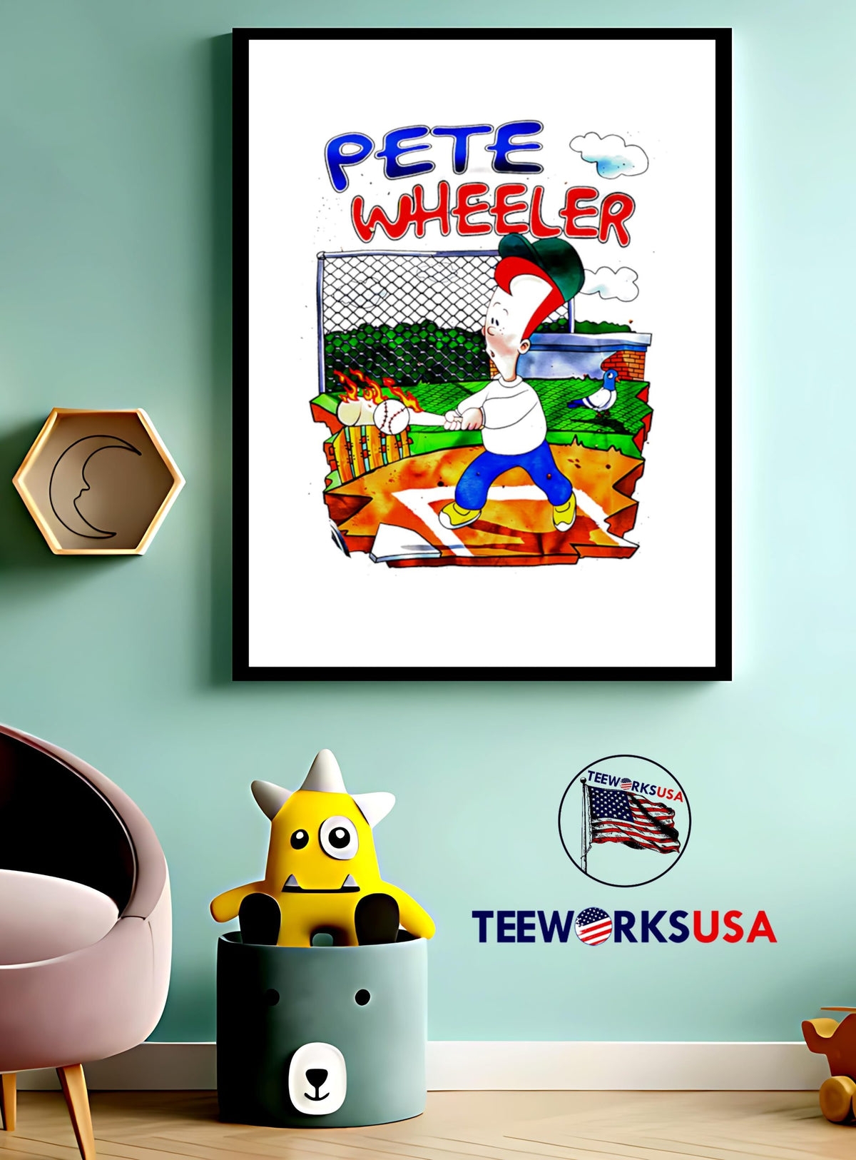 Pete Wheeler baseball cartoon - Adult & Kids T-Shirts, Sweatshirts & Hoodies apparel design preview 3