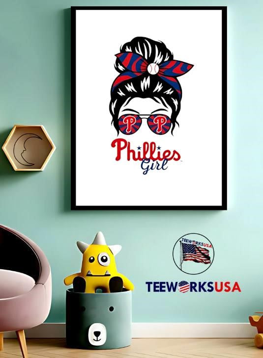 Philadelphia Phillies Girl Messy Bun Glasses - Adult & Kids T-Shirts, Sweatshirts & Hoodies apparel design preview 3