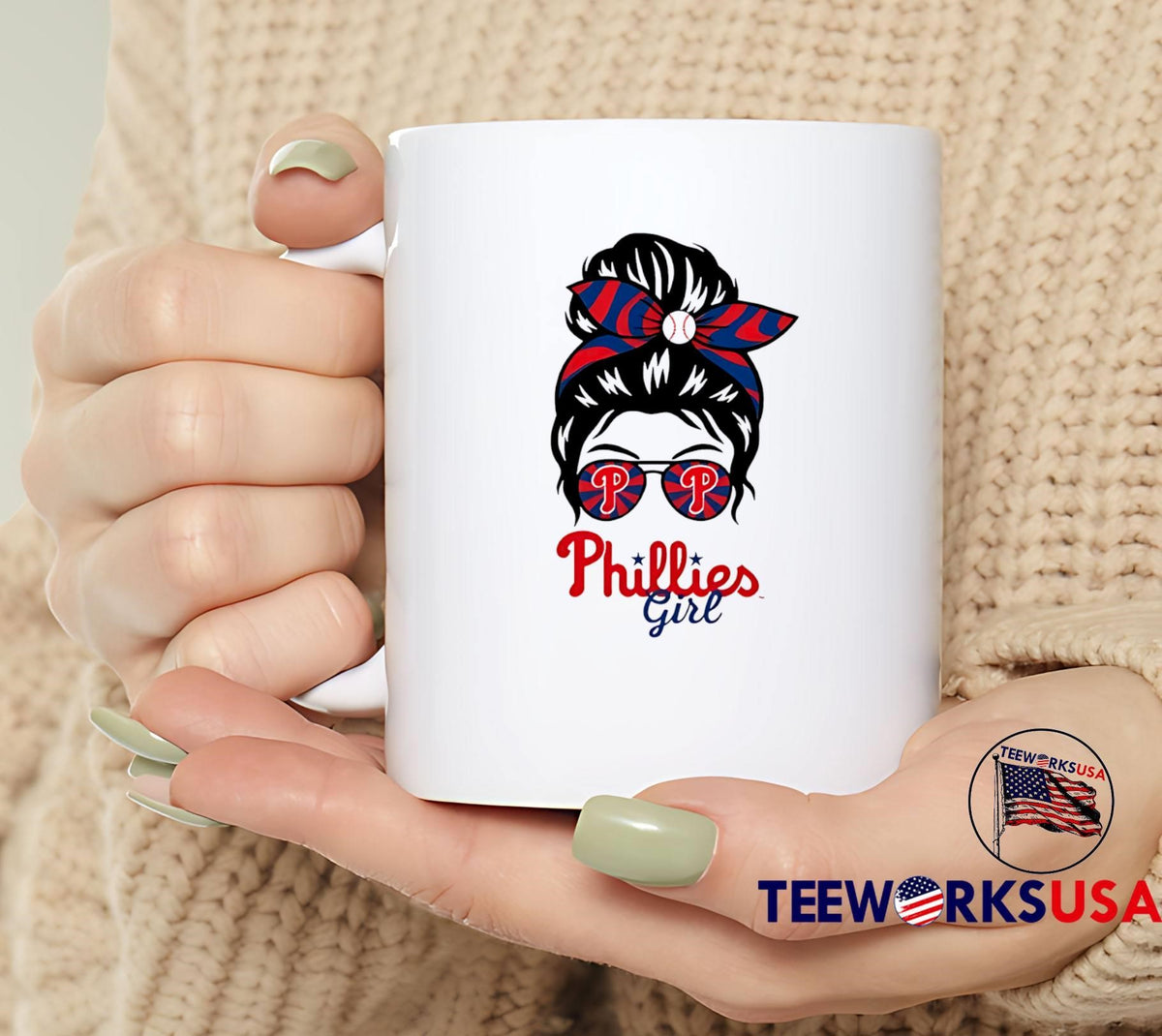 Philadelphia Phillies Girl Messy Bun Glasses - Adult & Kids T-Shirts, Sweatshirts & Hoodies apparel design preview 6
