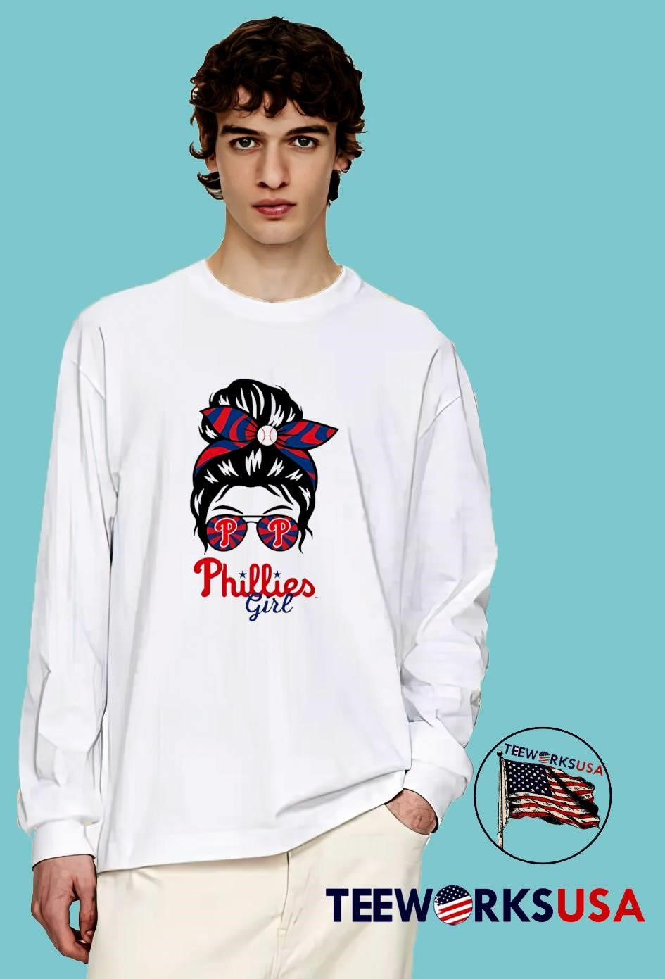 Philadelphia Phillies Girl Messy Bun Glasses - Adult & Kids T-Shirts, Sweatshirts & Hoodies apparel design preview 4