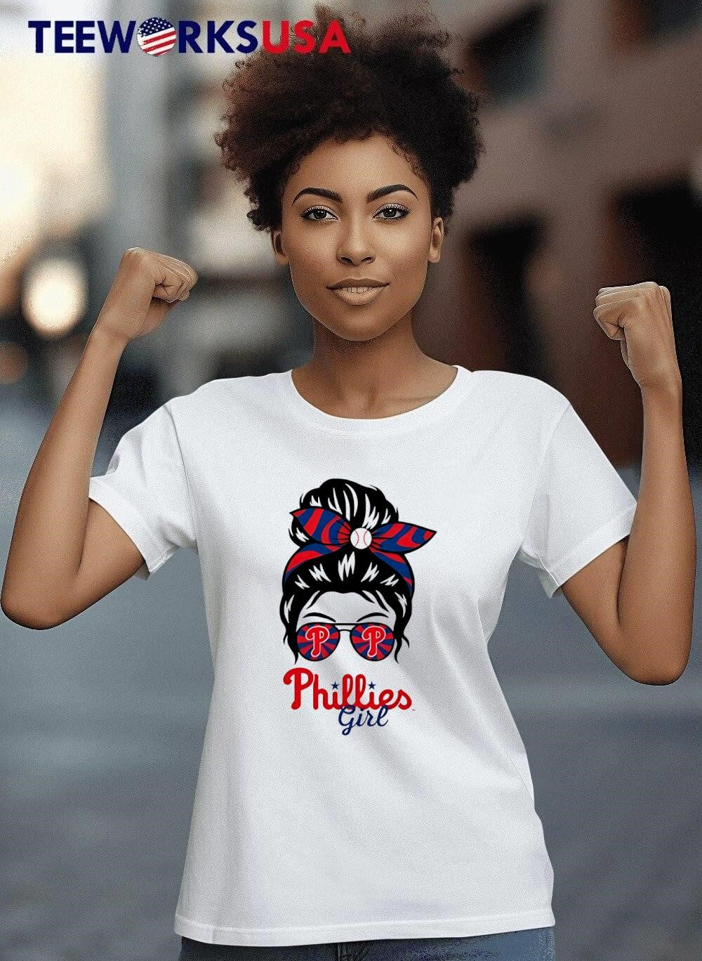 Philadelphia Phillies Girl Messy Bun Glasses - Adult & Kids T-Shirts, Sweatshirts & Hoodies apparel design preview 8