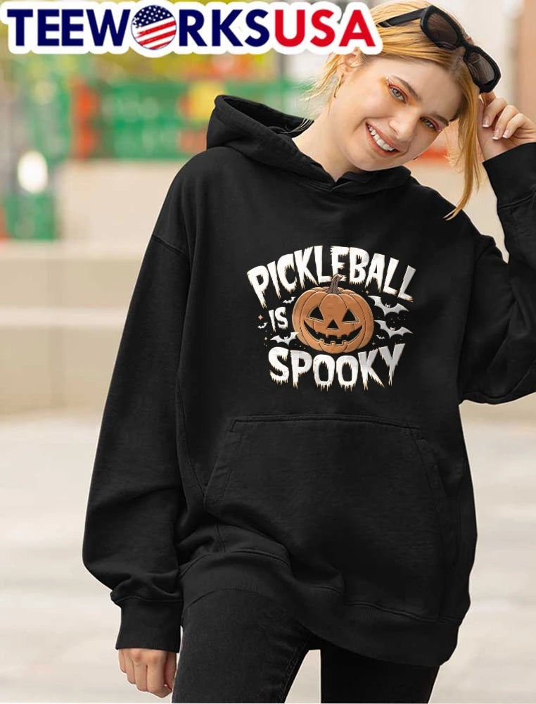 Pickleball Is Spooky Jack O Lantern Pumpkin Flying - Adult & Kids T-Shirts, Sweatshirts & Hoodies apparel design preview 4