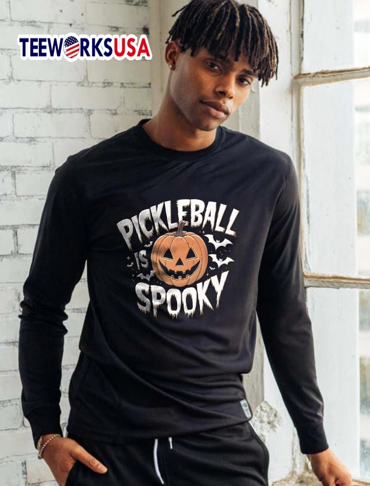 Pickleball Is Spooky Jack O Lantern Pumpkin Flying - Adult & Kids T-Shirts, Sweatshirts & Hoodies apparel design preview 5