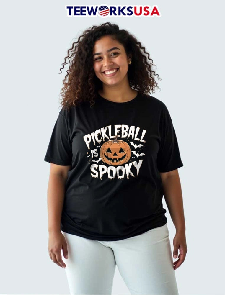 Pickleball Is Spooky Jack O Lantern Pumpkin Flying - Adult & Kids T-Shirts, Sweatshirts & Hoodies apparel design preview 3