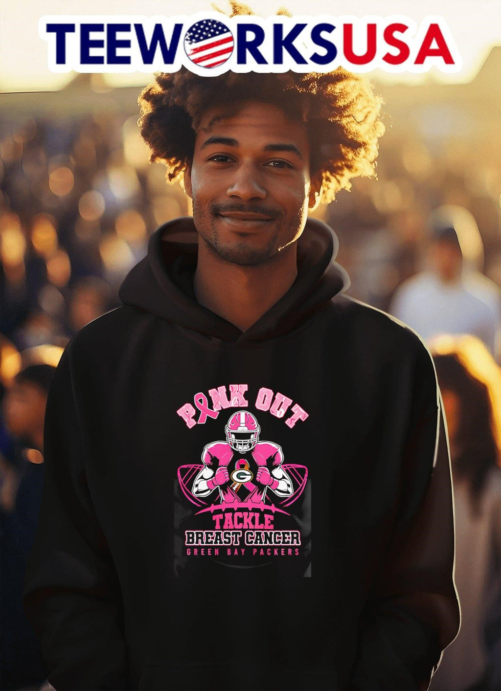 Pink out tackle Breast Cancer Green Bay Packers - Adult & Kids T-Shirts, Sweatshirts & Hoodies apparel design preview 2