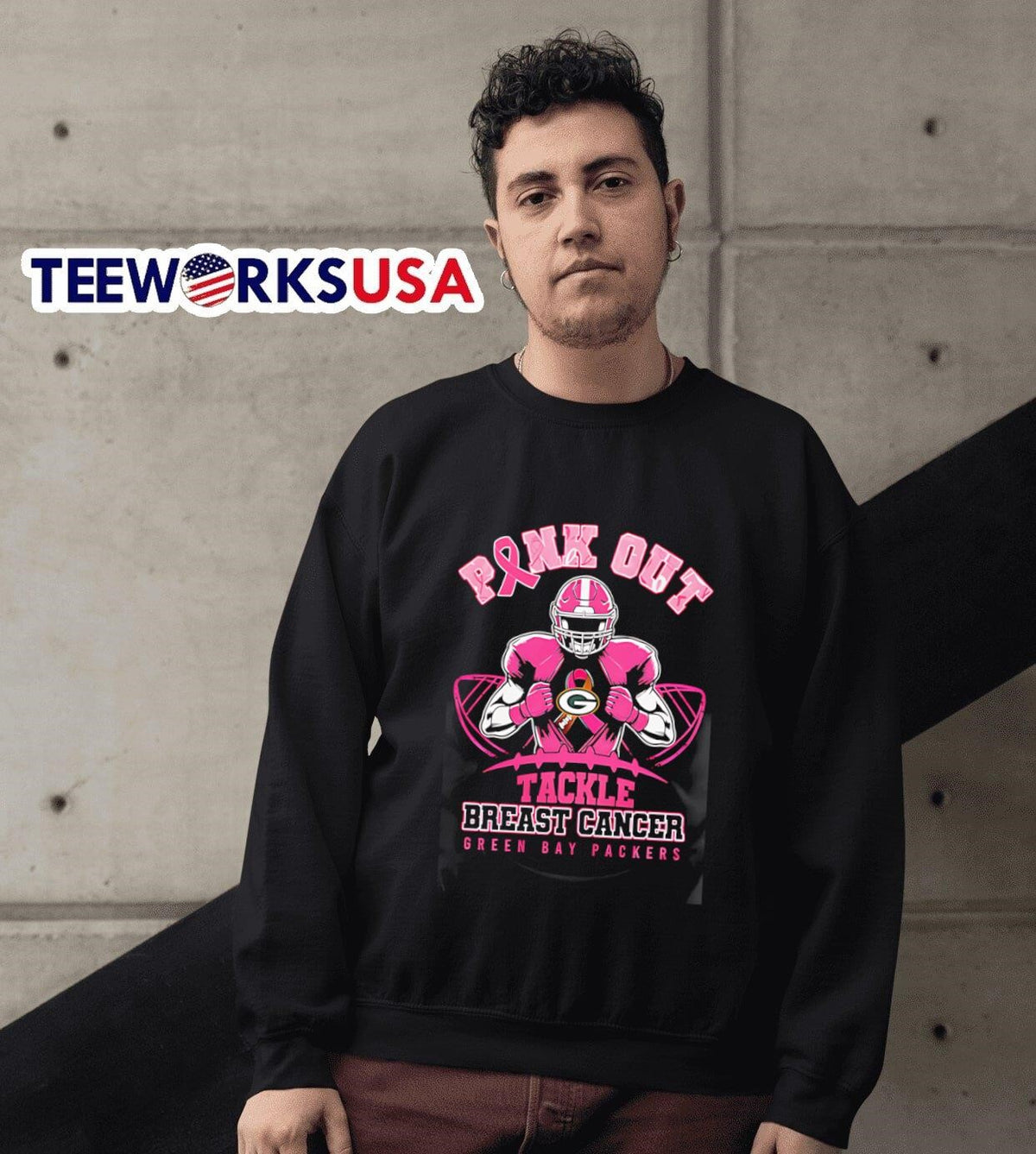 Pink out tackle Breast Cancer Green Bay Packers - Adult & Kids T-Shirts, Sweatshirts & Hoodies apparel design preview 6