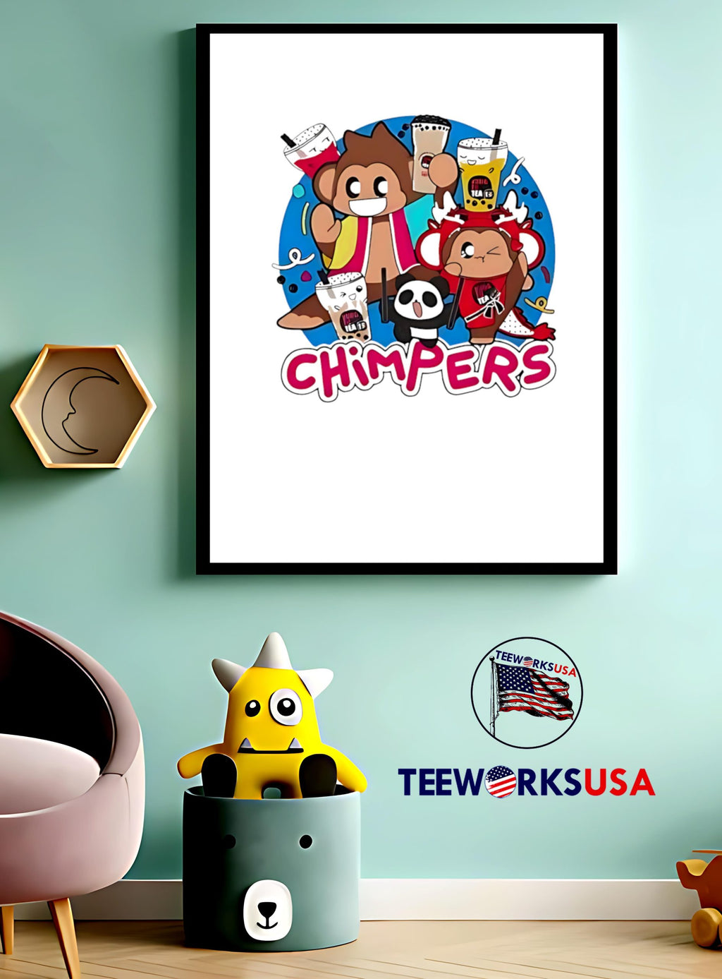 Playful chimpers panda and monkey design - Adult & Kids T-Shirts, Sweatshirts & Hoodies apparel design preview 3