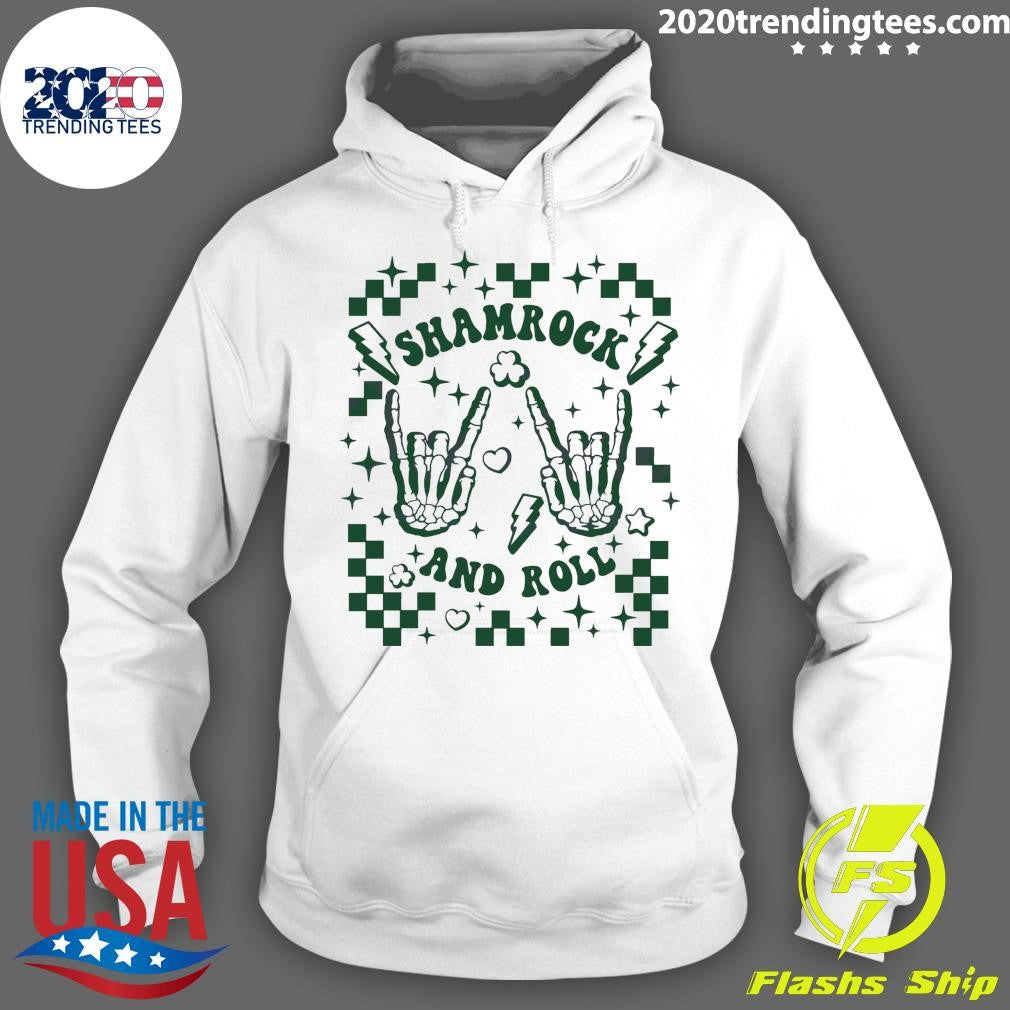 Premium Checkered Shamrock And Roll Skeleton Hand - Adult & Kids T-Shirts, Sweatshirts & Hoodies apparel design preview 2