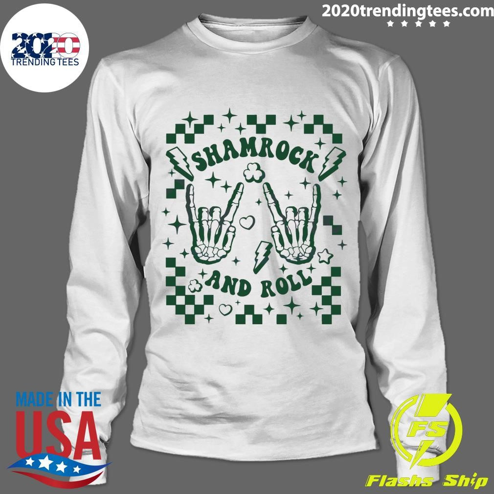Premium Checkered Shamrock And Roll Skeleton Hand - Adult & Kids T-Shirts, Sweatshirts & Hoodies apparel design preview 4