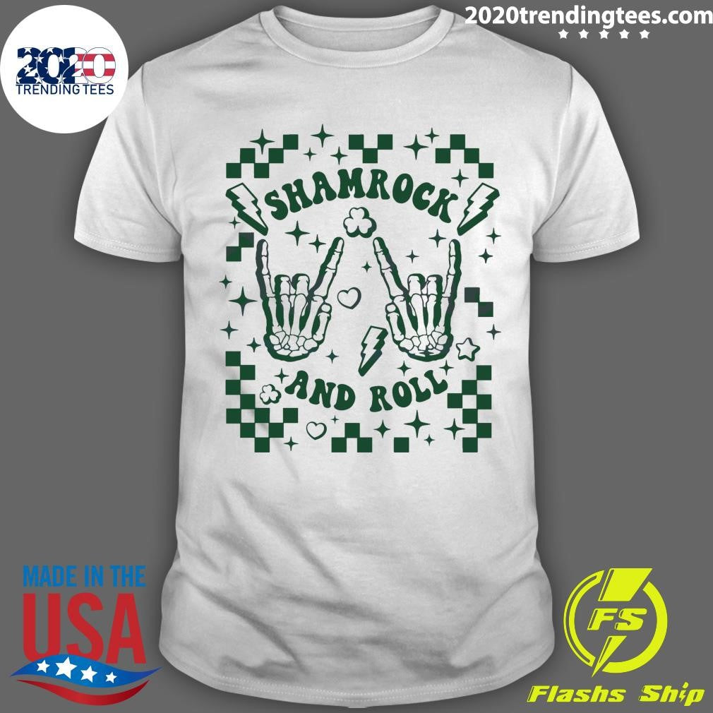 Premium Checkered Shamrock And Roll Skeleton Hand - Adult & Kids T-Shirts, Sweatshirts & Hoodies apparel design preview 1