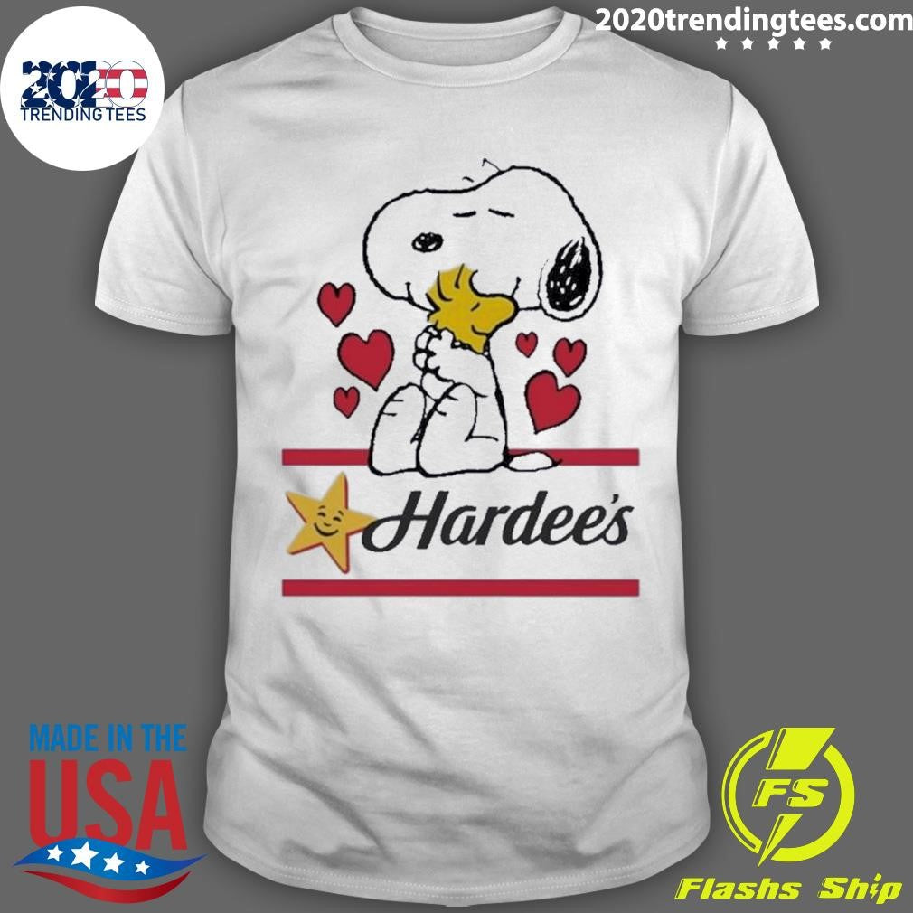 Premium Snoopy And Woodstock Loves Hardee's Logo - Adult & Kids T-Shirts, Sweatshirts & Hoodies apparel design preview 1