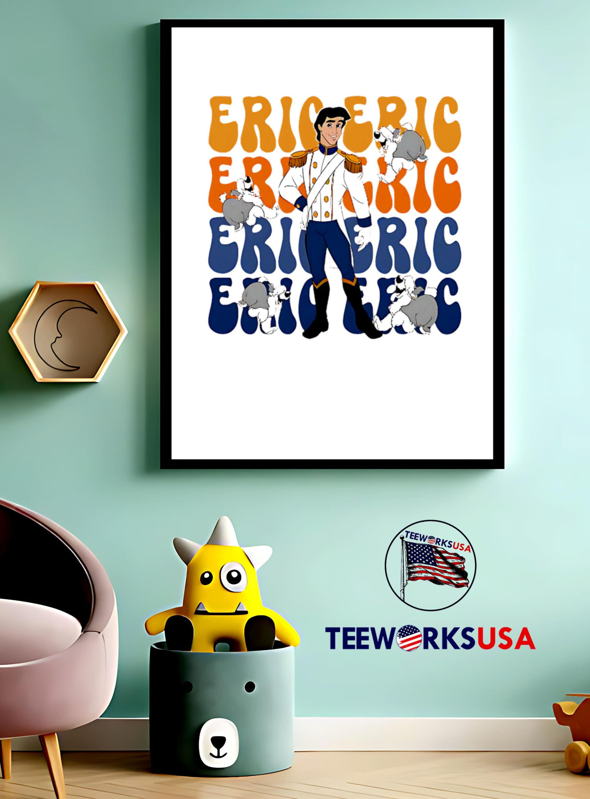 Prince Eric repeat cartoon cute - Adult & Kids T-Shirts, Sweatshirts & Hoodies apparel design preview 3