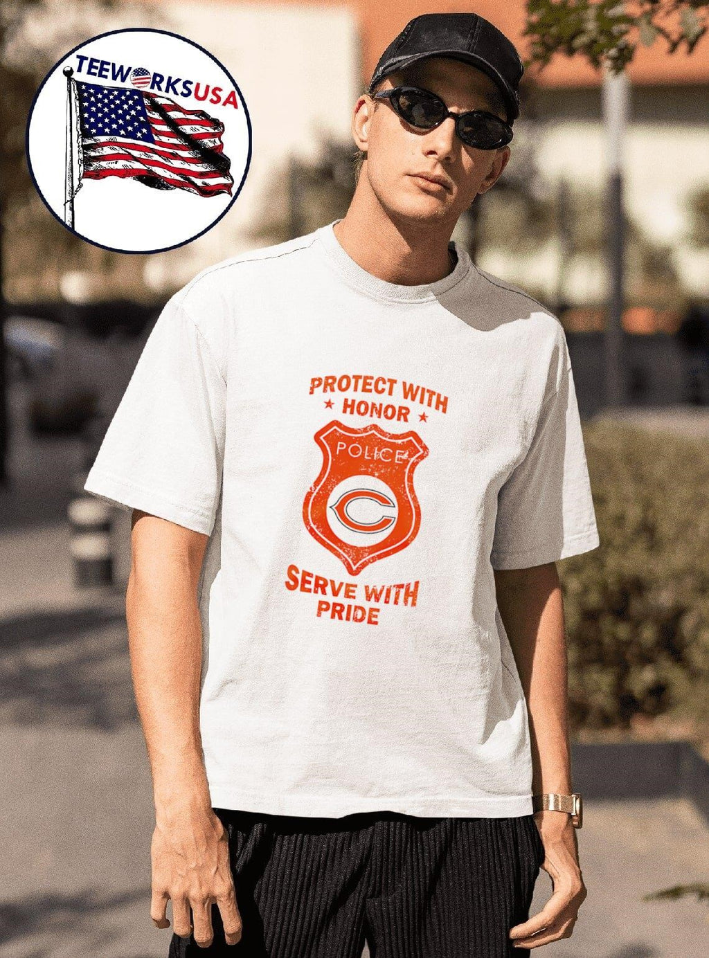 Protect with honor serve Pride Chicago Bears - Adult & Kids T-Shirts, Sweatshirts & Hoodies apparel design preview 1