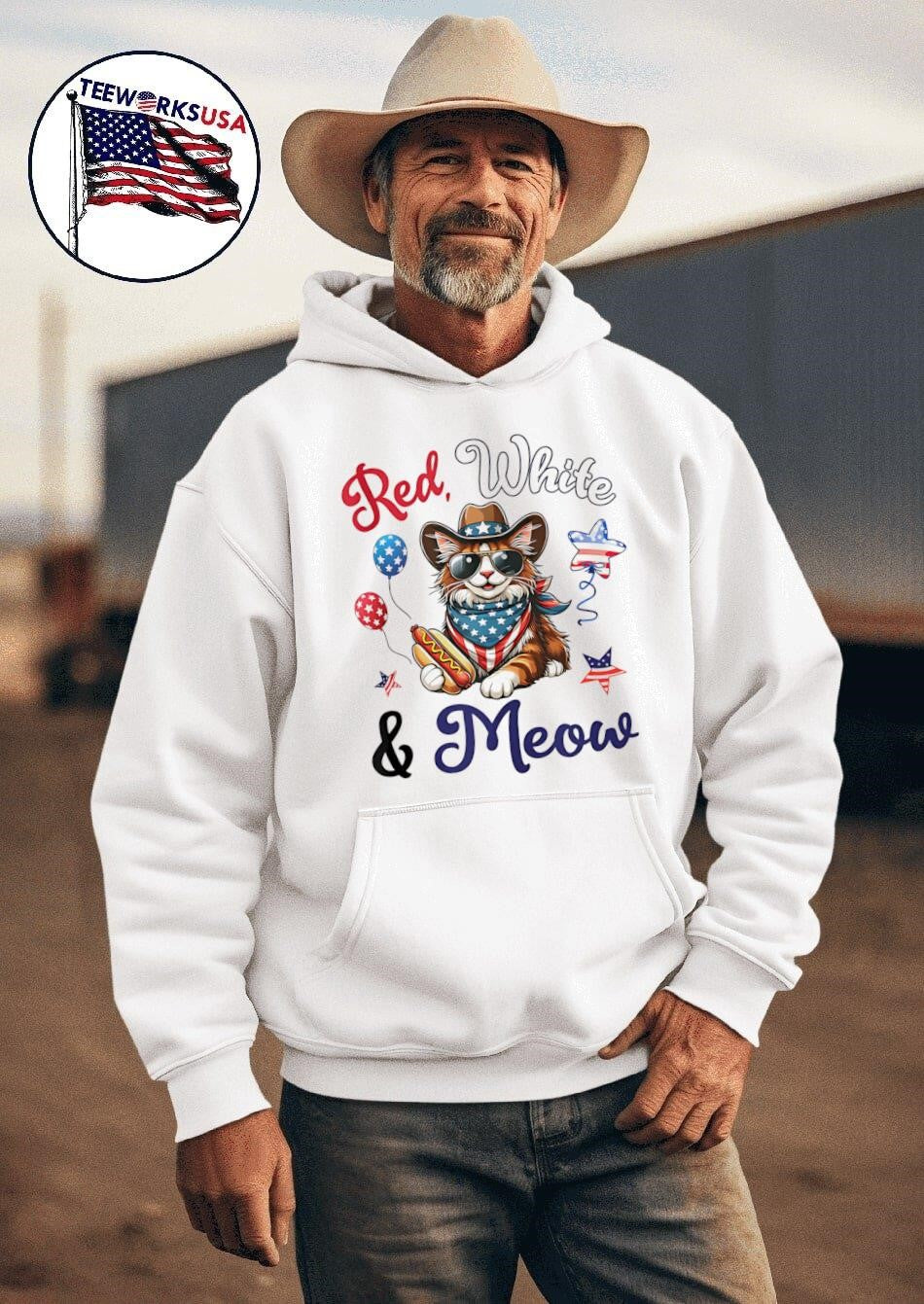 Red white and meow - Adult & Kids T-Shirts, Sweatshirts & Hoodies apparel design preview 2