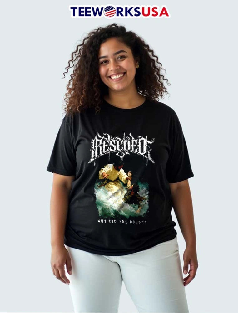 Rescued Jesus saving man from water why did you doubt - Adult & Kids T-Shirts, Sweatshirts & Hoodies apparel design preview 3