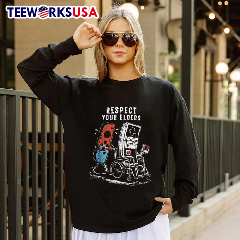 Respect Your Elders Funny Video Game Controller - Adult & Kids T-Shirts, Sweatshirts & Hoodies apparel design preview 4