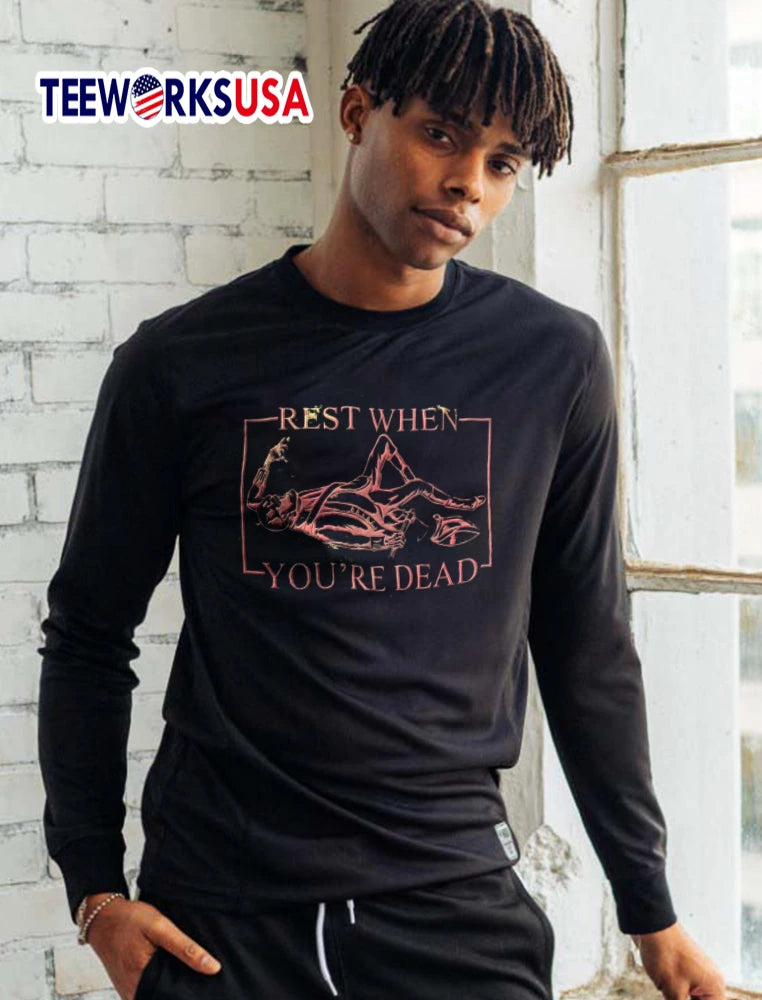 Rest When Youre Dead Skeleton Lying Down Holding - Adult & Kids T-Shirts, Sweatshirts & Hoodies apparel design preview 5