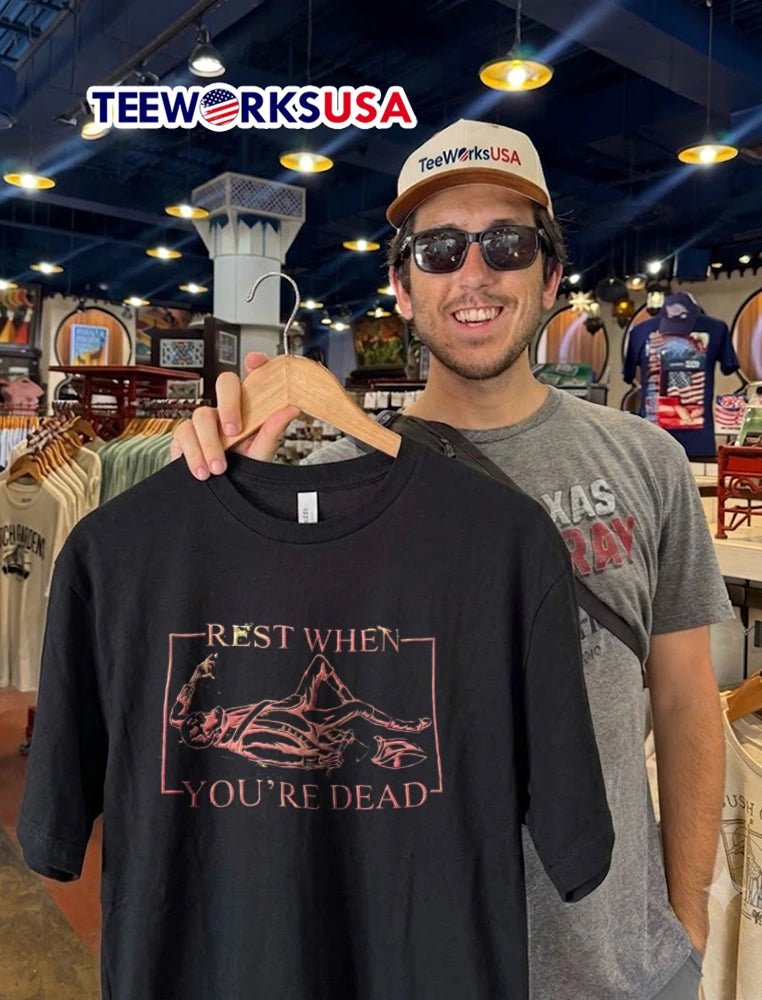 Rest When Youre Dead Skeleton Lying Down Holding - Adult & Kids T-Shirts, Sweatshirts & Hoodies apparel design preview 2