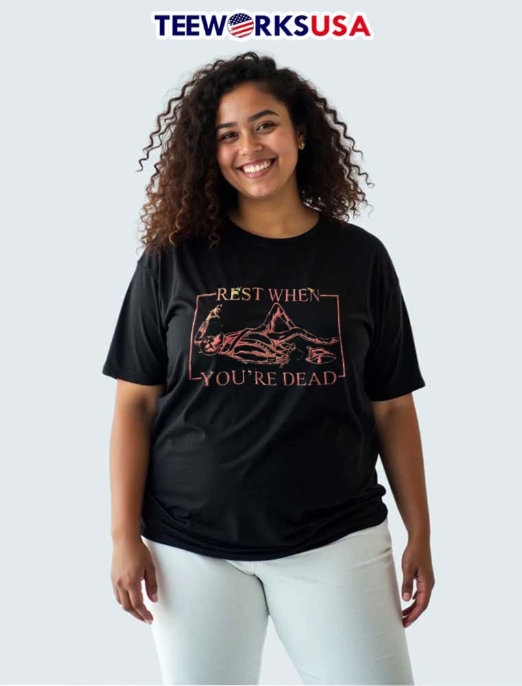 Rest When Youre Dead Skeleton Lying Down Holding - Adult & Kids T-Shirts, Sweatshirts & Hoodies apparel design preview 3