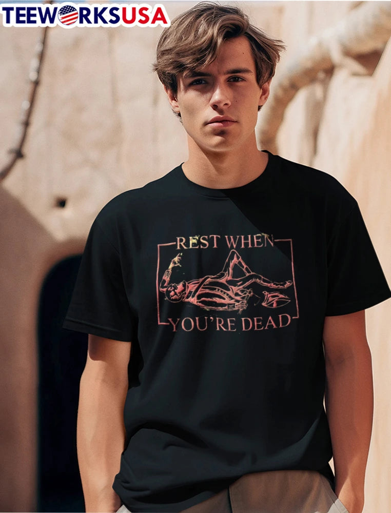 Rest When Youre Dead Skeleton Lying Down Holding - Adult & Kids T-Shirts, Sweatshirts & Hoodies apparel design preview 1