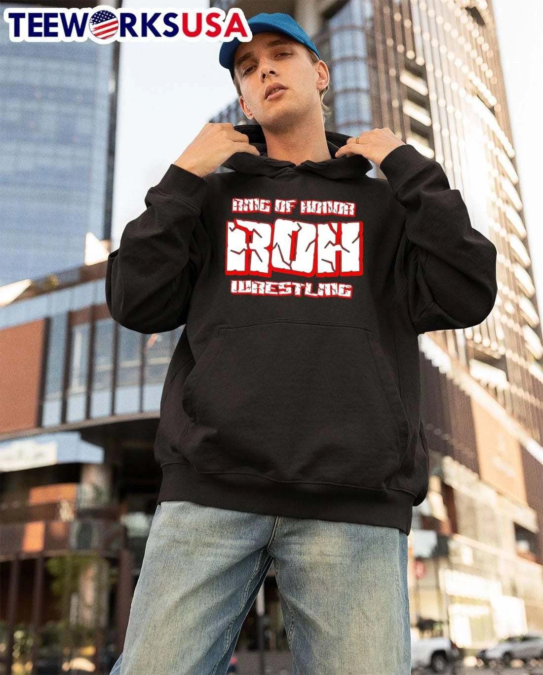 Ring of Honor Wrestling Cracked Text Logo - Adult & Kids T-Shirts, Sweatshirts & Hoodies apparel design preview 3