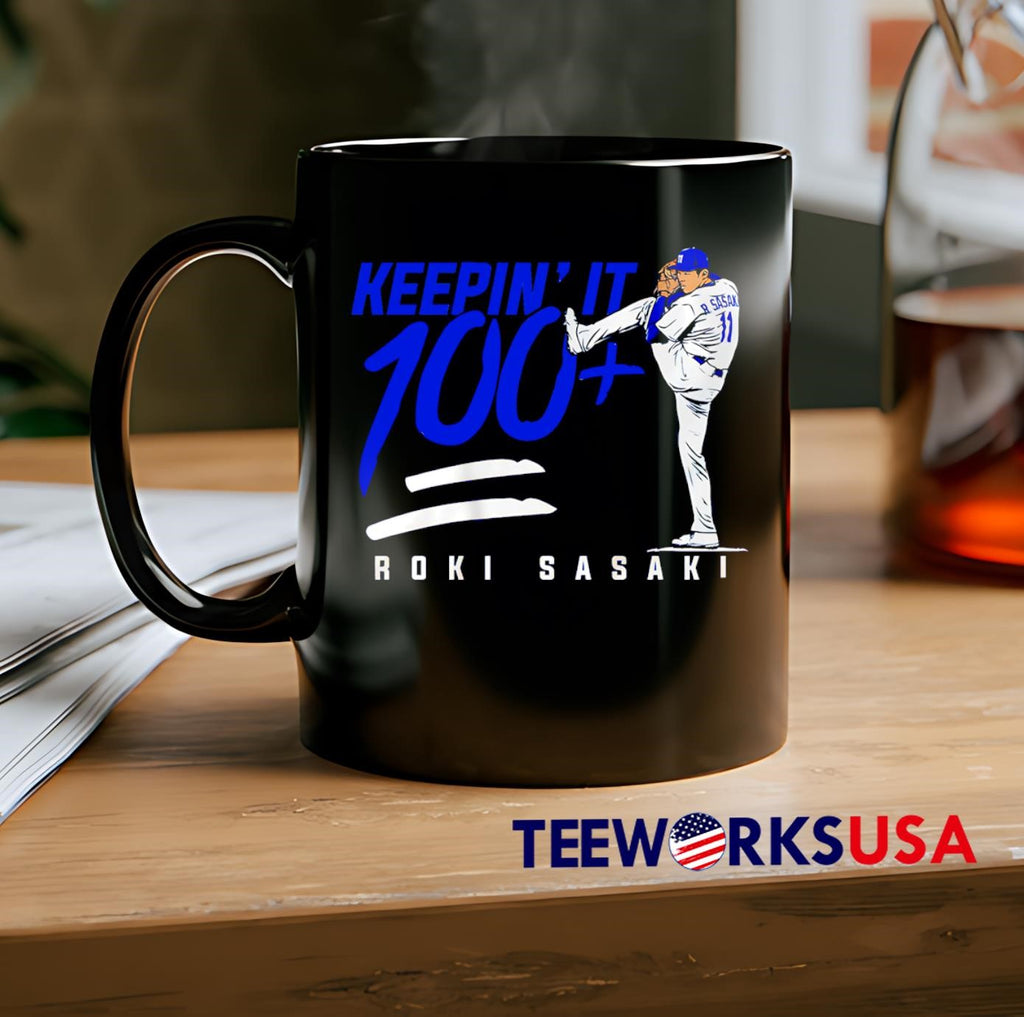 Roki Sasaki Keepin' It 100 Dodgers - Adult & Kids T-Shirts, Sweatshirts & Hoodies apparel design preview 2