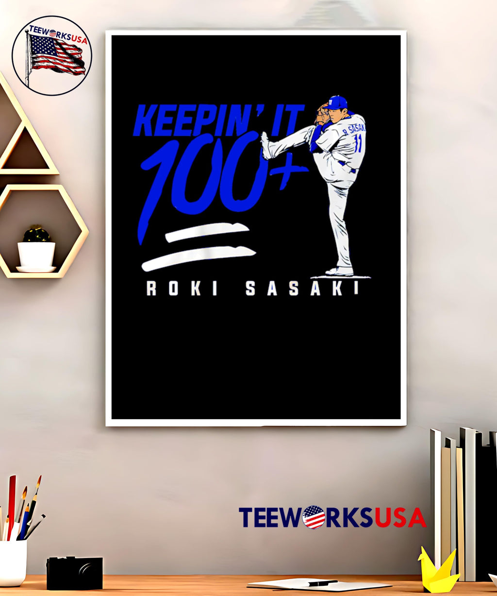 Roki Sasaki Keepin' It 100 Dodgers - Adult & Kids T-Shirts, Sweatshirts & Hoodies apparel design preview 5