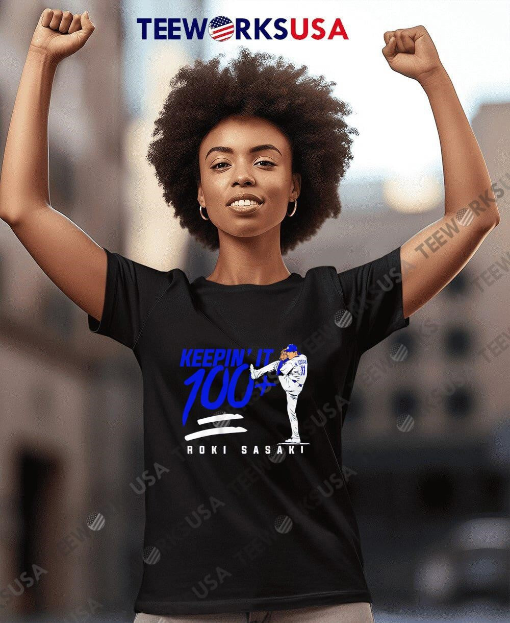 Roki Sasaki Keepin' It 100 Dodgers - Adult & Kids T-Shirts, Sweatshirts & Hoodies apparel design preview 7