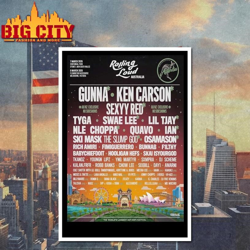 Rolling Loud Australia 2026 Poster - Adult & Kids T-Shirts, Sweatshirts & Hoodies apparel design preview 4