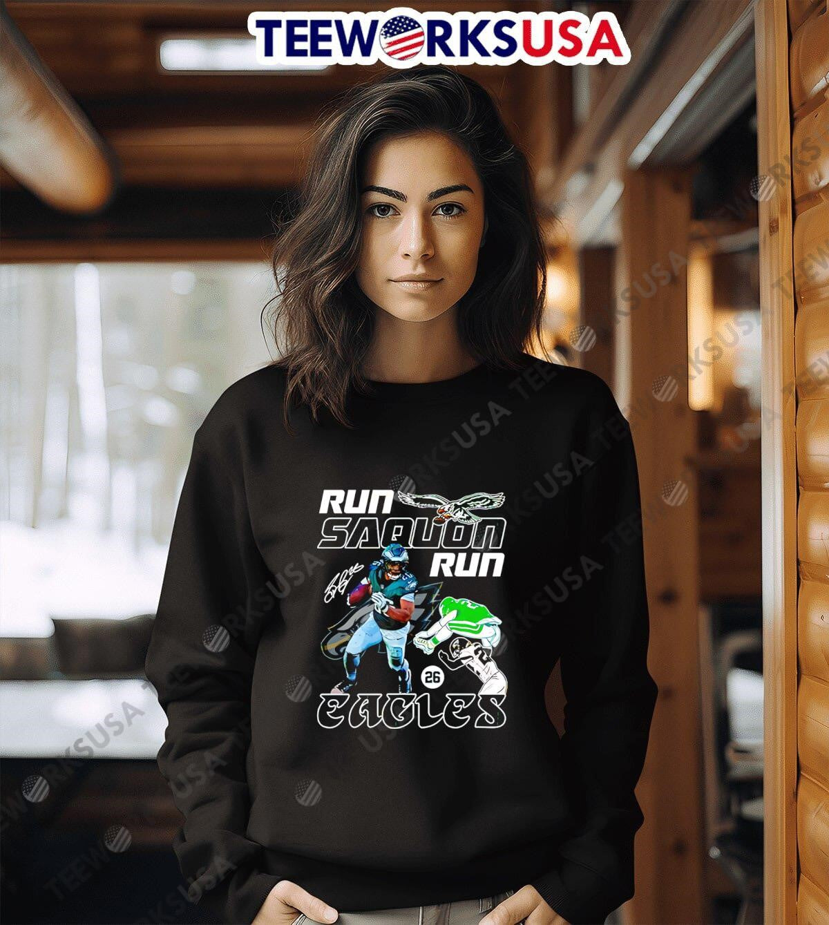 Run Saquon number 26 Philadelphia Eagles signature - Adult & Kids T-Shirts, Sweatshirts & Hoodies apparel design preview 3