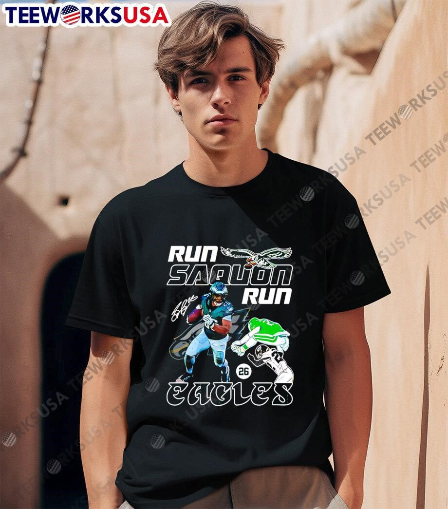 Run Saquon number 26 Philadelphia Eagles signature - Adult & Kids T-Shirts, Sweatshirts & Hoodies apparel design preview 1