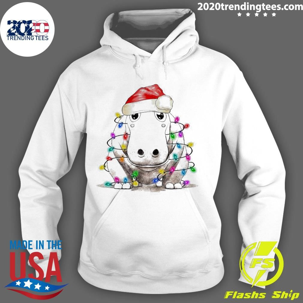 Santa Hippo With Christmas Lights - Adult & Kids T-Shirts, Sweatshirts & Hoodies apparel design preview 2