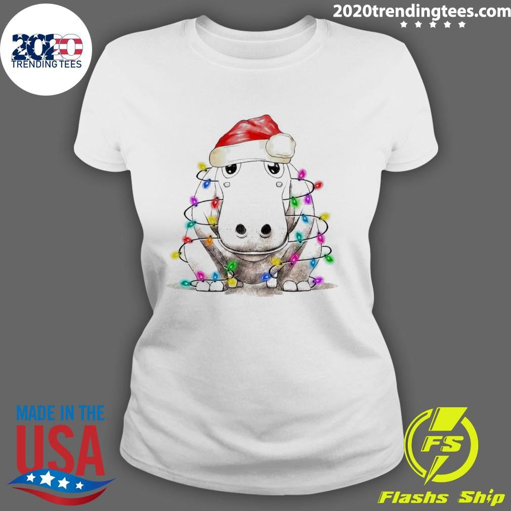 Santa Hippo With Christmas Lights - Adult & Kids T-Shirts, Sweatshirts & Hoodies apparel design preview 3