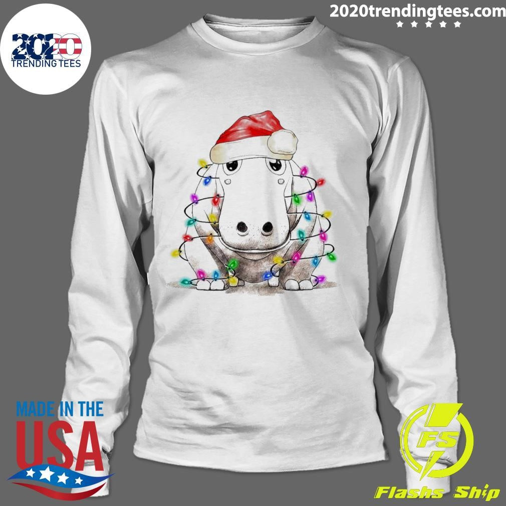 Santa Hippo With Christmas Lights - Adult & Kids T-Shirts, Sweatshirts & Hoodies apparel design preview 4