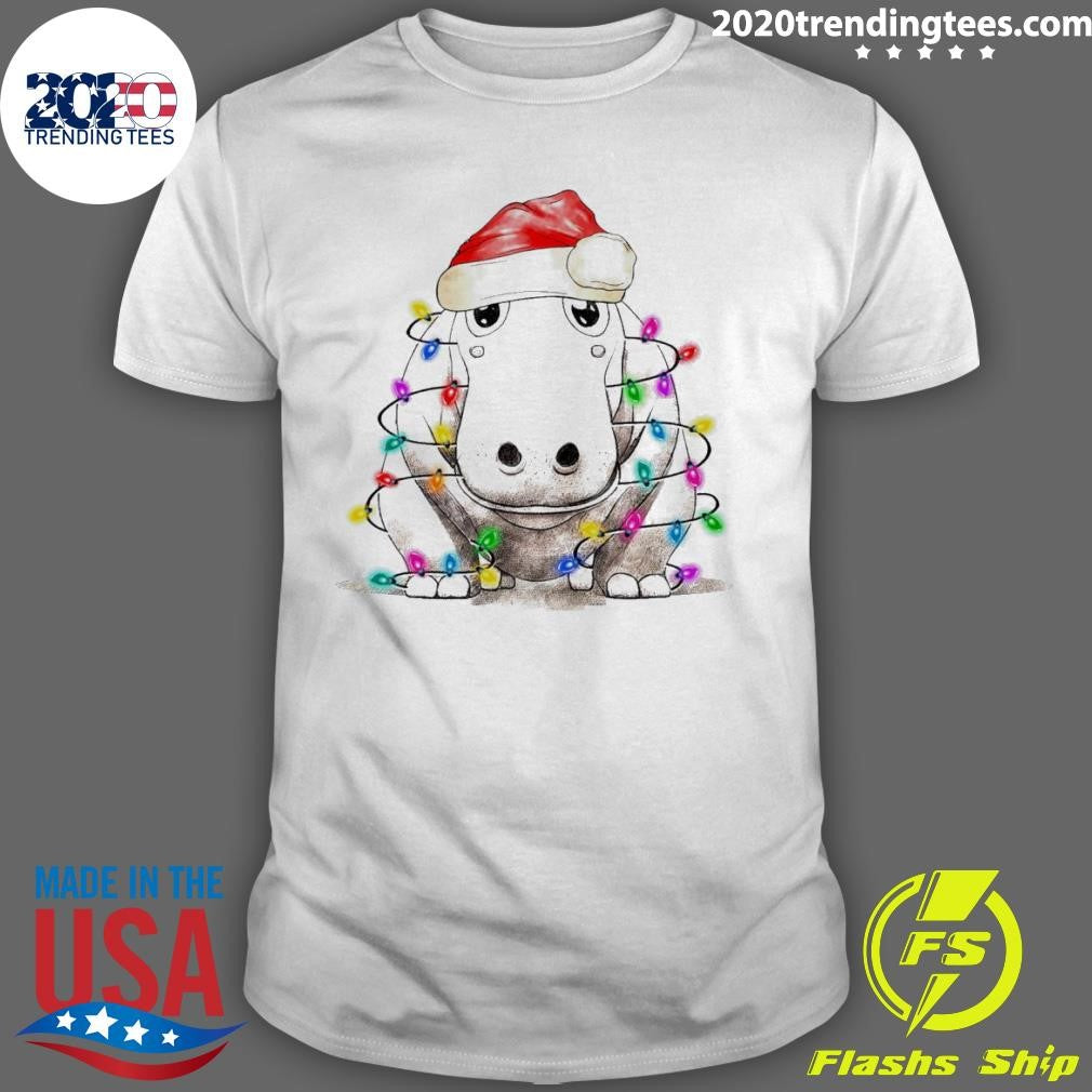 Santa Hippo With Christmas Lights - Adult & Kids T-Shirts, Sweatshirts & Hoodies apparel design preview 1