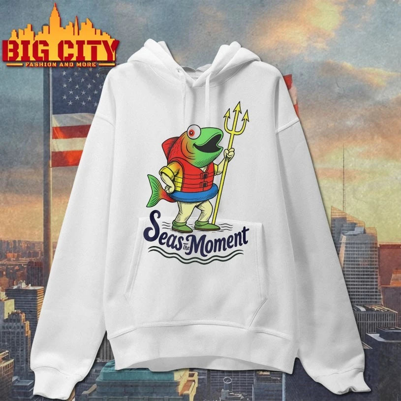 Seas The Moment Humpy Salmon Mariners Holding Trident - Adult & Kids T-Shirts, Sweatshirts & Hoodies apparel design preview 2