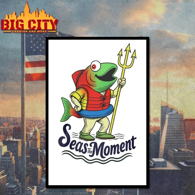 Seas The Moment Humpy Salmon Mariners Holding Trident - Adult & Kids T-Shirts, Sweatshirts & Hoodies apparel design preview 4