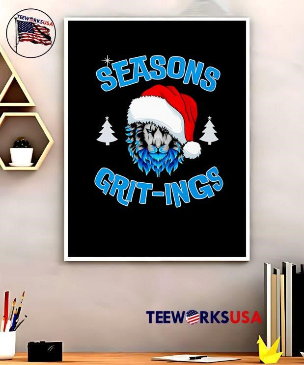 Seasons Grit-ings blue fur lion wearing Santa hat - Adult & Kids T-Shirts, Sweatshirts & Hoodies apparel design preview 5