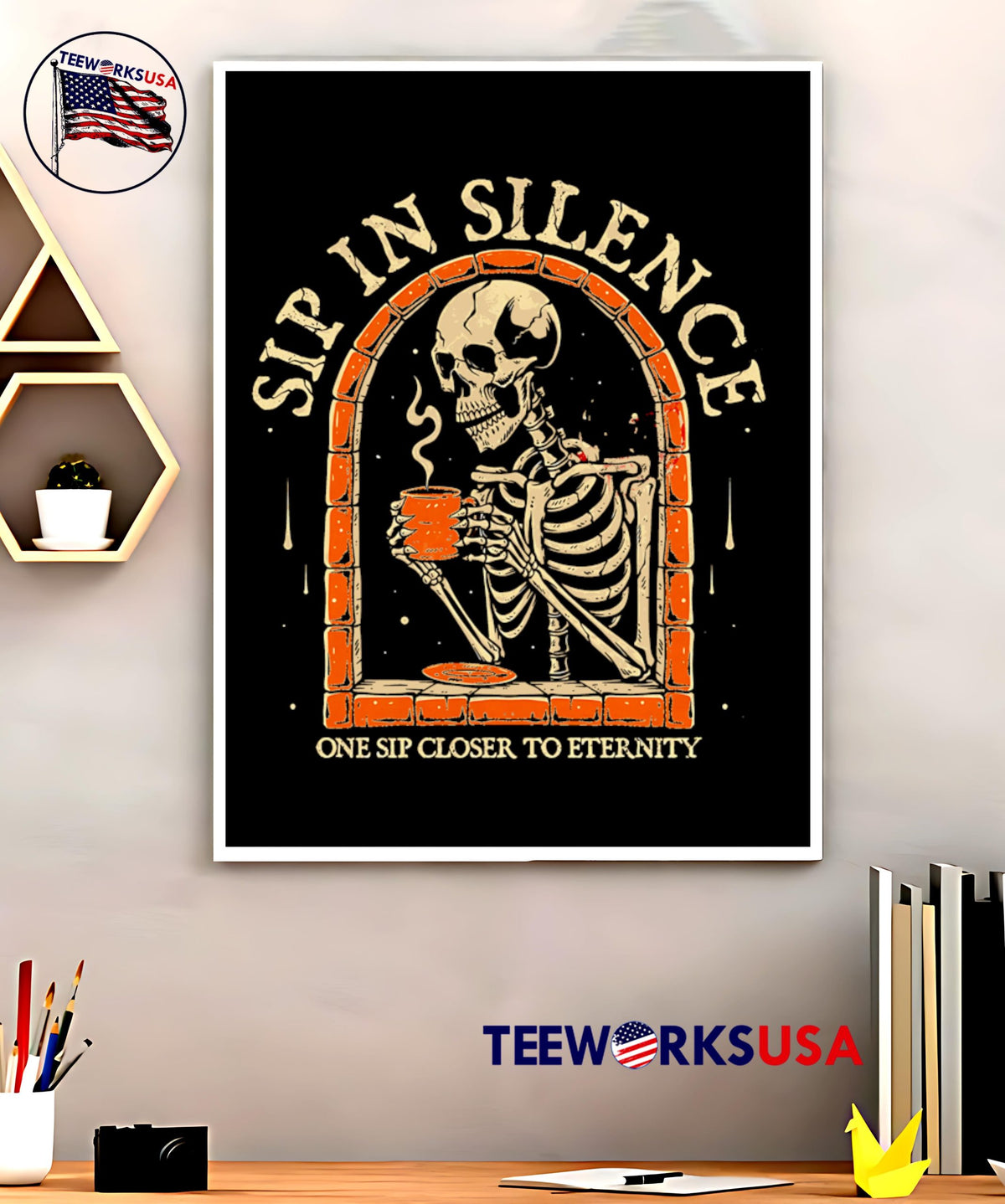 Sip In Silence skeleton coffee one closer to eternity - Adult & Kids T-Shirts, Sweatshirts & Hoodies apparel design preview 5