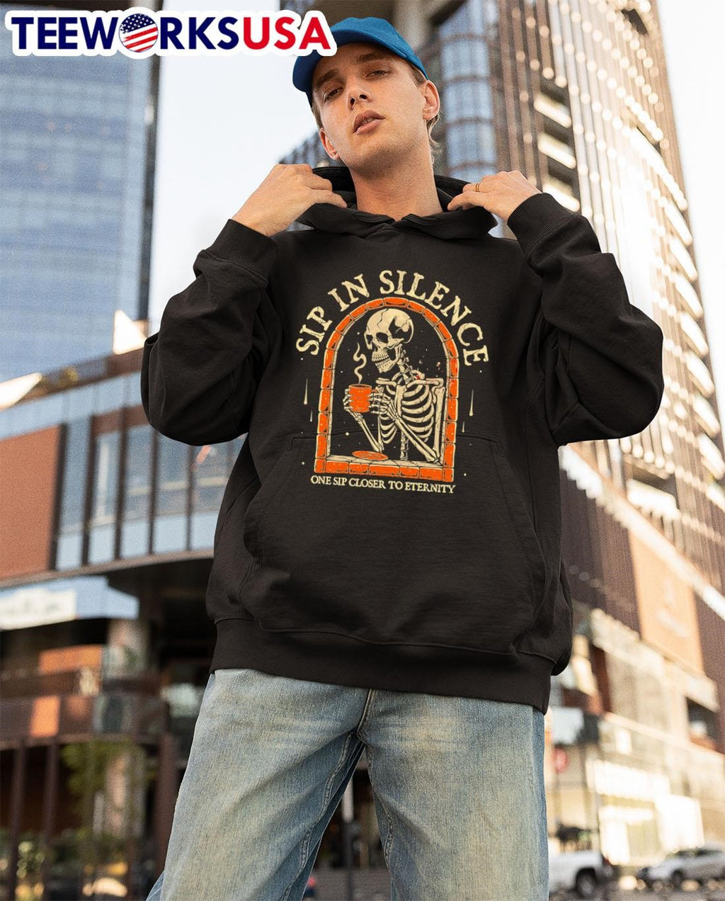 Sip In Silence skeleton coffee one closer to eternity - Adult & Kids T-Shirts, Sweatshirts & Hoodies apparel design preview 3