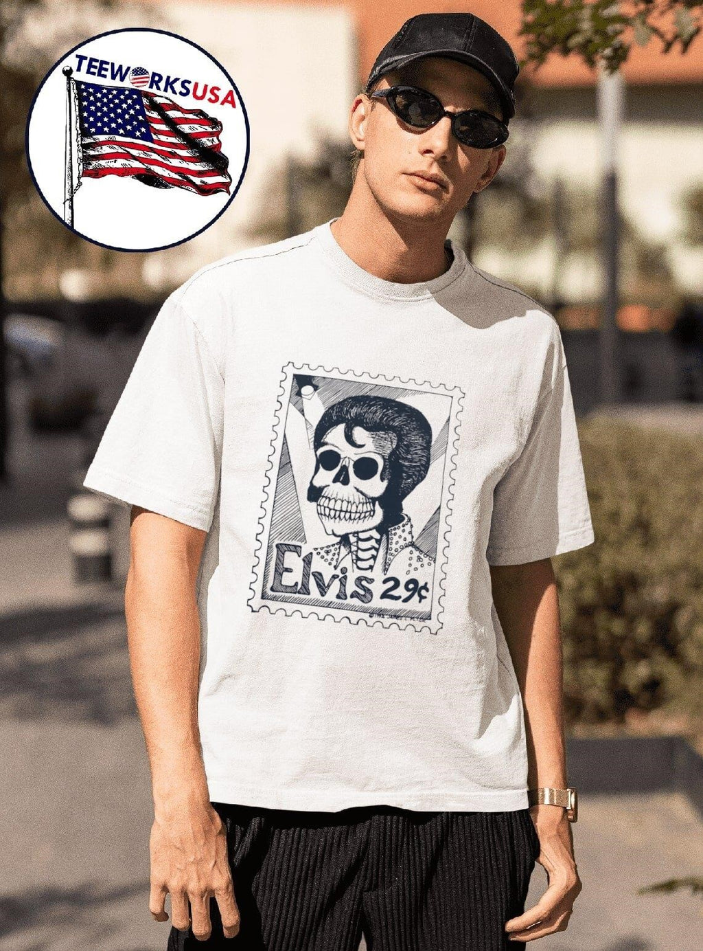 Skeleton Elvis stamp - Adult & Kids T-Shirts, Sweatshirts & Hoodies apparel design preview 1