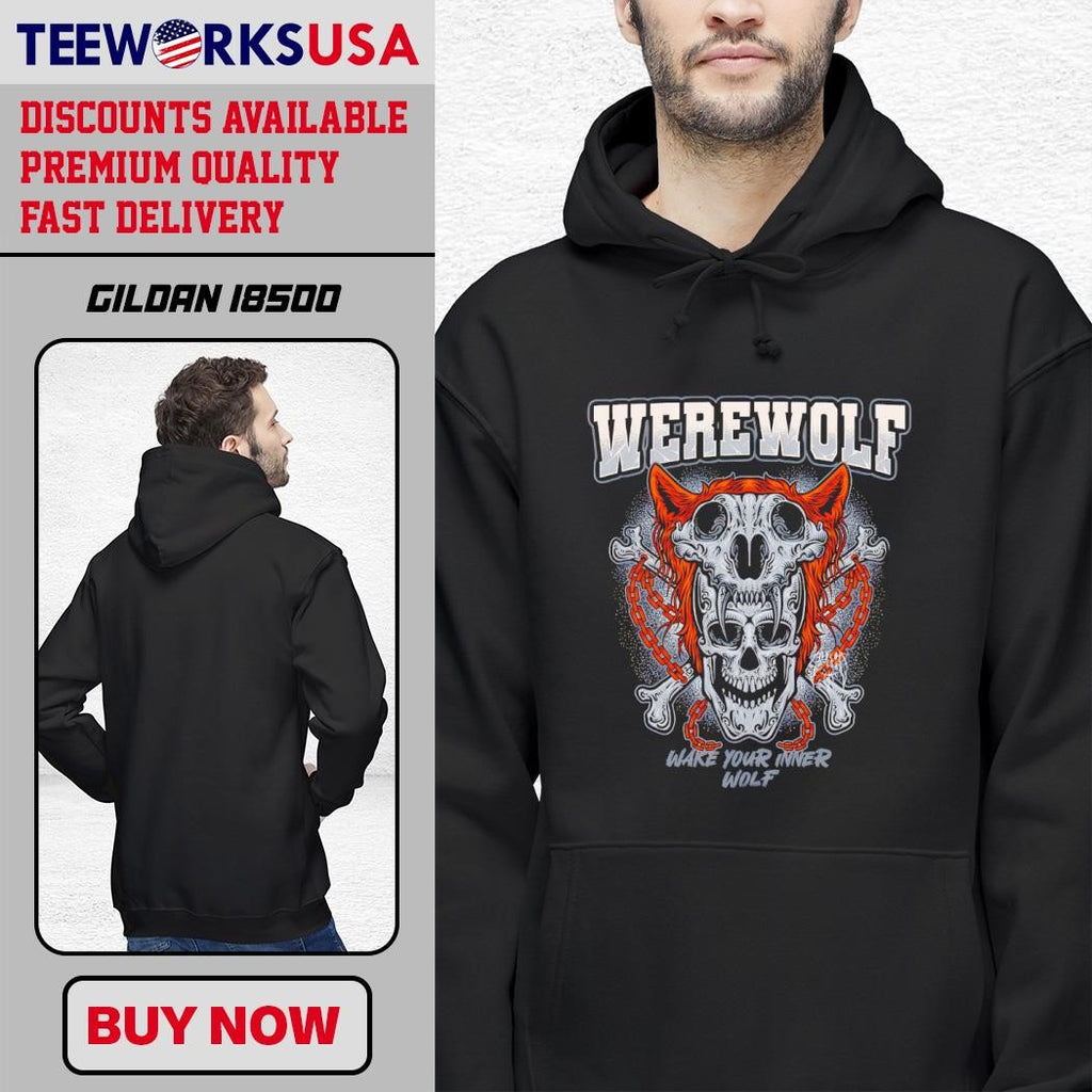 Skull Werewolf Wake Your Inner Wolf - Adult & Kids T-Shirts, Sweatshirts & Hoodies apparel design preview 2