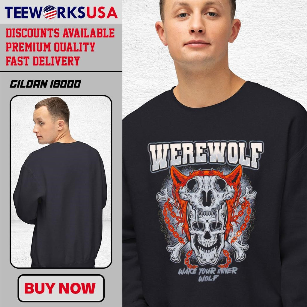 Skull Werewolf Wake Your Inner Wolf - Adult & Kids T-Shirts, Sweatshirts & Hoodies apparel design preview 1