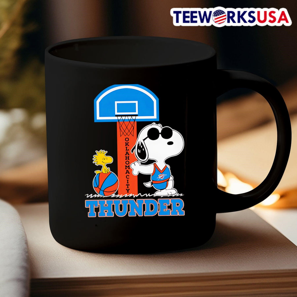 Snoopy and Woodstock standing OKC Thunder basketball - Adult & Kids T-Shirts, Sweatshirts & Hoodies apparel design preview 3