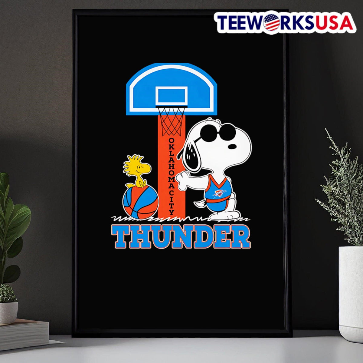 Snoopy and Woodstock standing OKC Thunder basketball - Adult & Kids T-Shirts, Sweatshirts & Hoodies apparel design preview 5