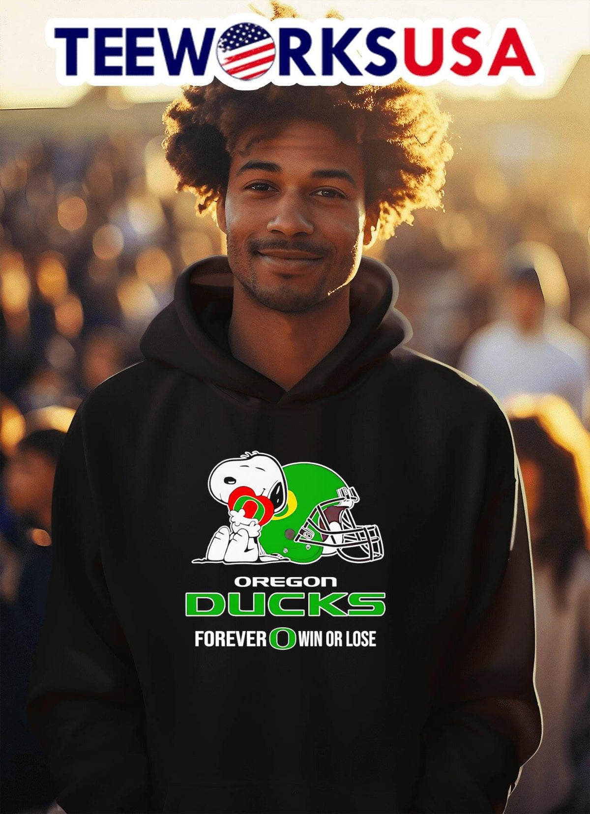 Snoopy hug Oregon Ducks forever win or lose - Adult & Kids T-Shirts, Sweatshirts & Hoodies apparel design preview 2