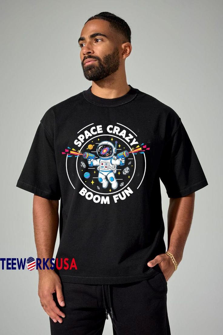 Space Crazy Boom Fun Funny Astronaut cute - Adult & Kids T-Shirts, Sweatshirts & Hoodies apparel design preview 3