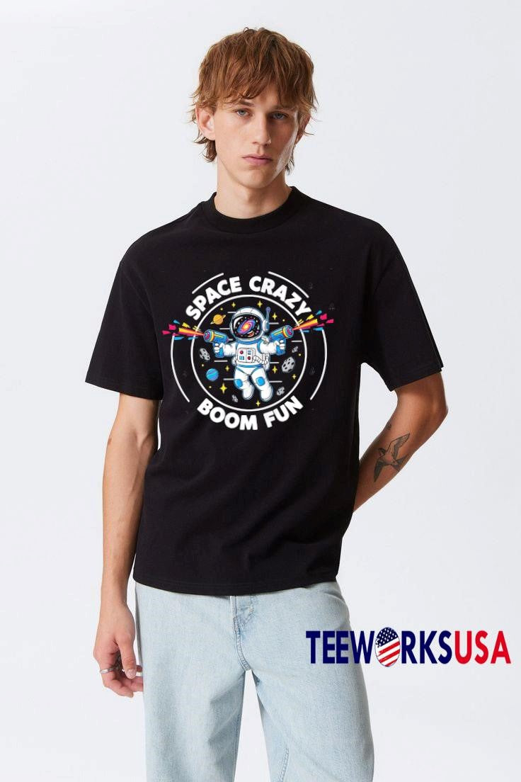 Space Crazy Boom Fun Funny Astronaut cute - Adult & Kids T-Shirts, Sweatshirts & Hoodies apparel design preview 1