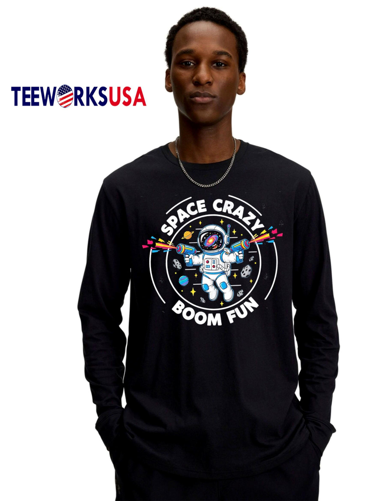 Space Crazy Boom Fun Funny Astronaut cute - Adult & Kids T-Shirts, Sweatshirts & Hoodies apparel design preview 4