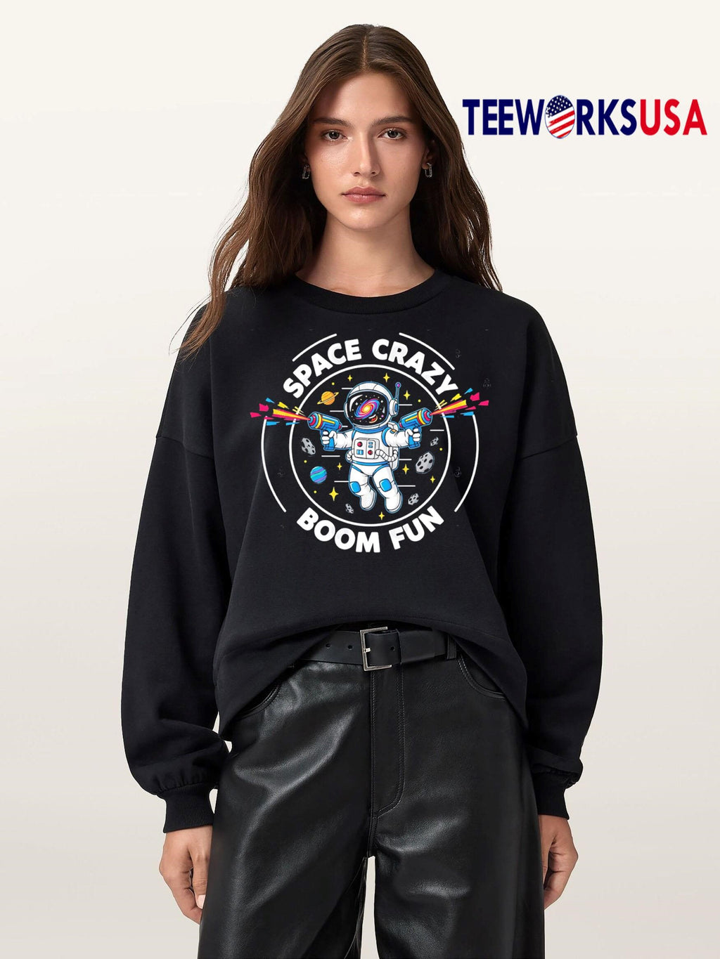 Space Crazy Boom Fun Funny Astronaut cute - Adult & Kids T-Shirts, Sweatshirts & Hoodies apparel design preview 5